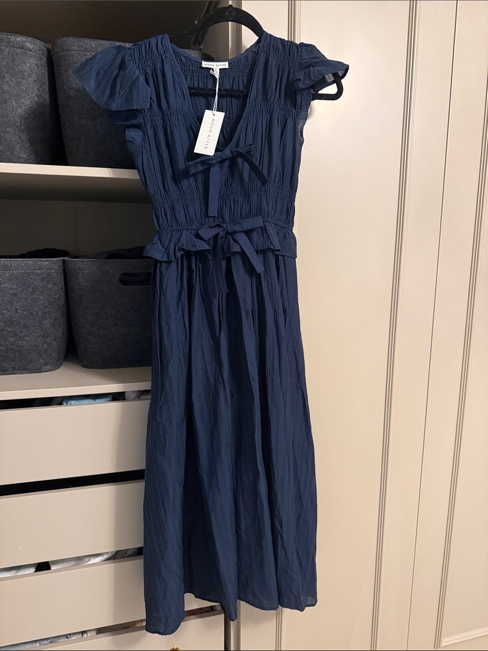 Tuckernuck Navy Blue Midi Dress with Tie Waist
